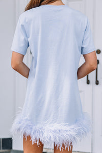 feather trim t-shirt dress