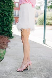sassy white feather trim skirt