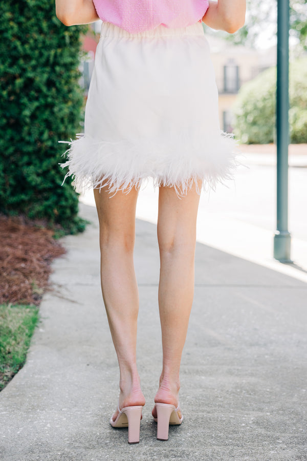 sassy white feather trim skirt