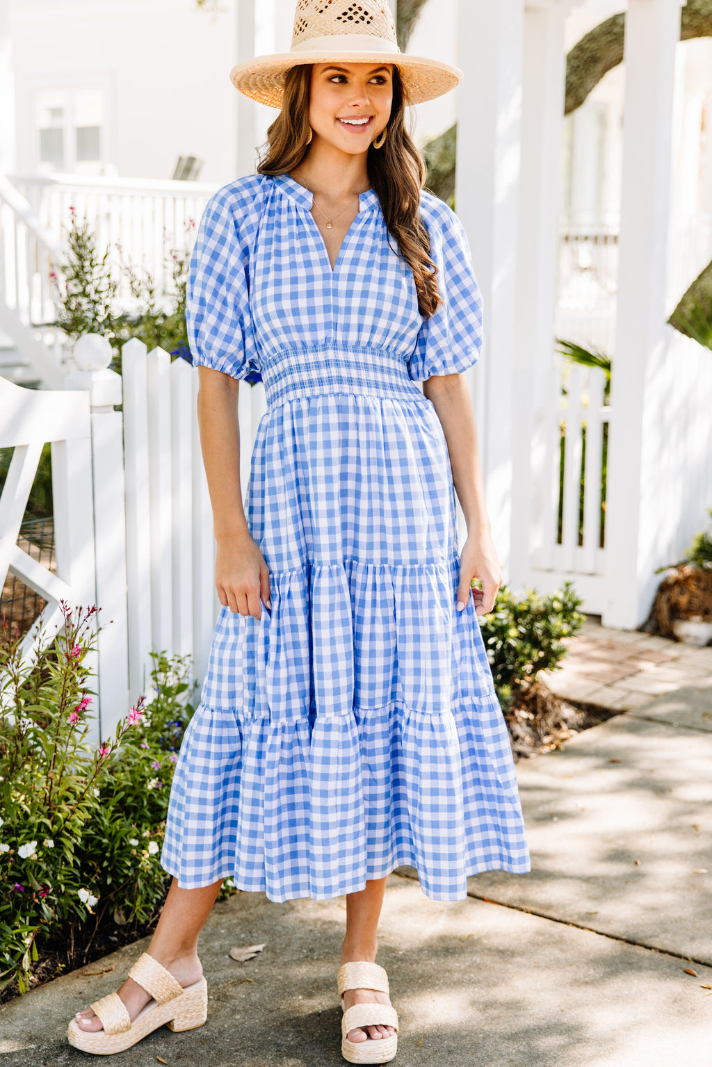 Stay The Course Blue Gingham Midi Dress Stay The Course Blue Gingham Midi Dress