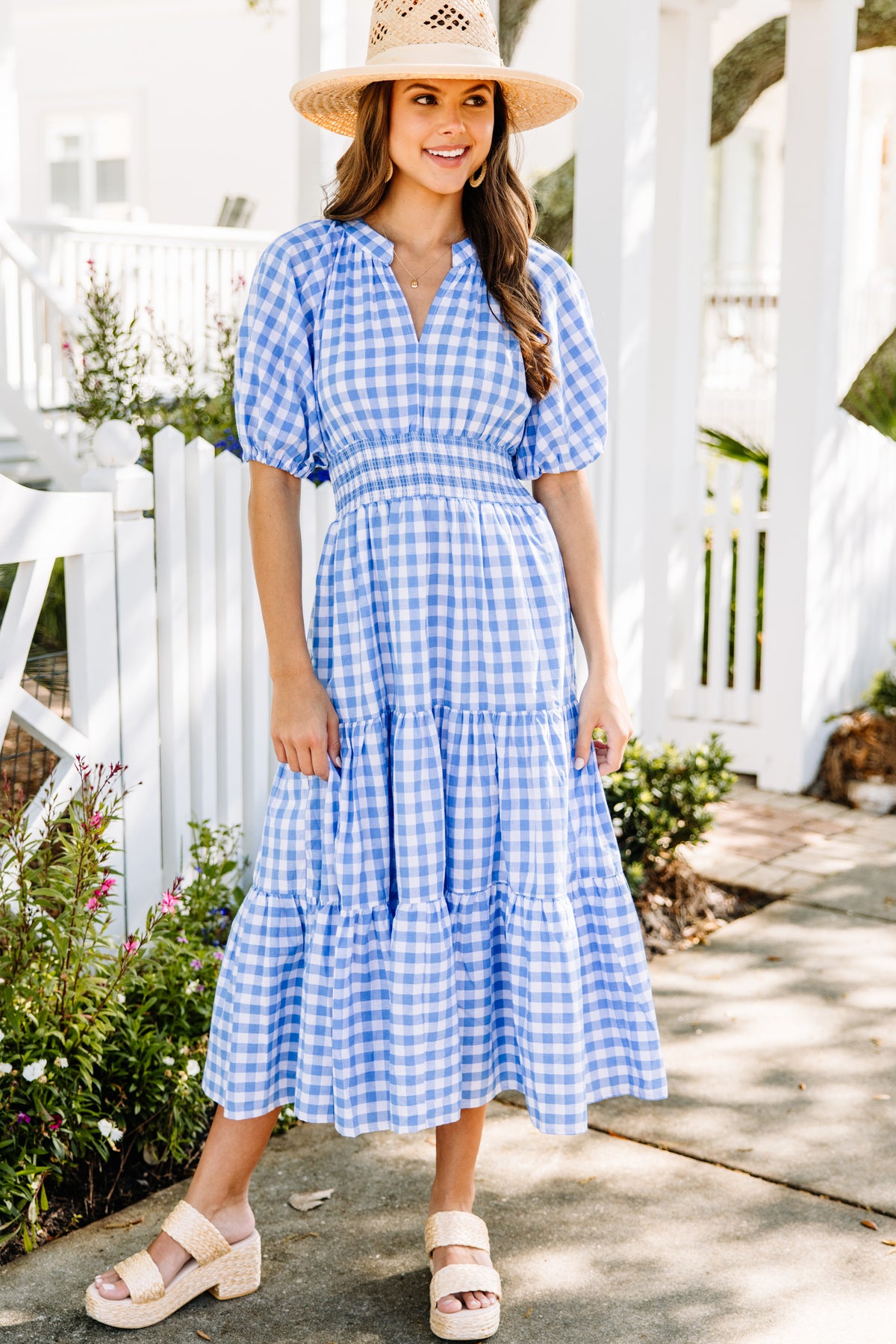 Stay The Course Blue Gingham Midi Dress