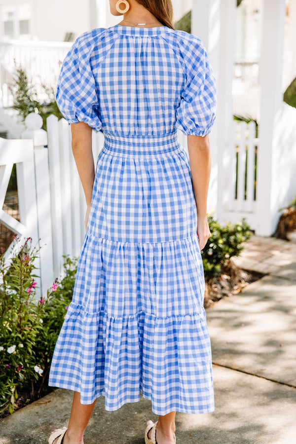 Stay The Course Blue Gingham Midi Dress Shop the Mint Stay The Course Blue Gingham Midi Dress Shop the Mint