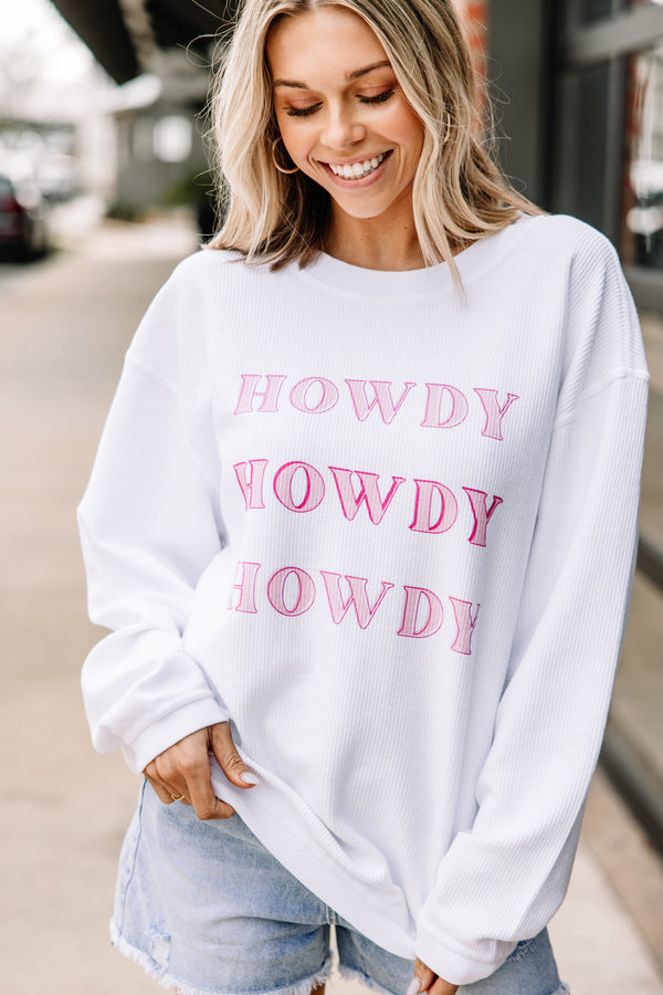 Howdy White Corded Graphic Sweatshirt