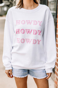 Howdy White Corded Graphic Sweatshirt