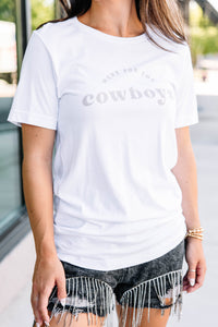 Here For The Cowboys White Graphic Tee