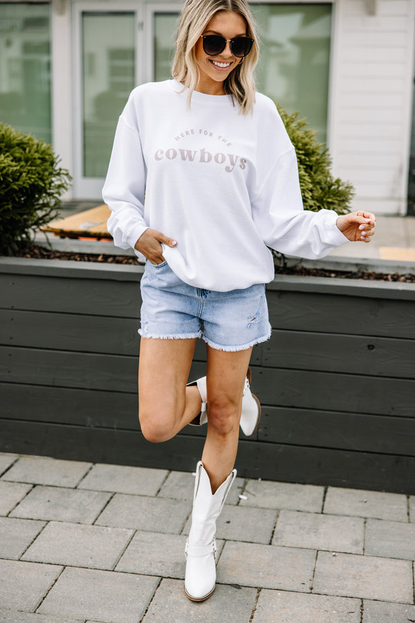 Here For The Cowboys White Corded Graphic Sweatshirt