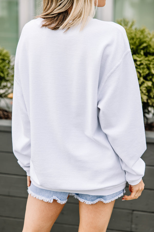Here For The Cowboys White Corded Graphic Sweatshirt