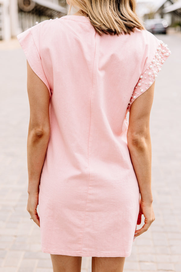 More Than Ready Pink Denim Embellished Dress