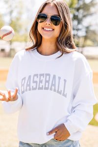Baseball White Corded Graphic Sweatshirt