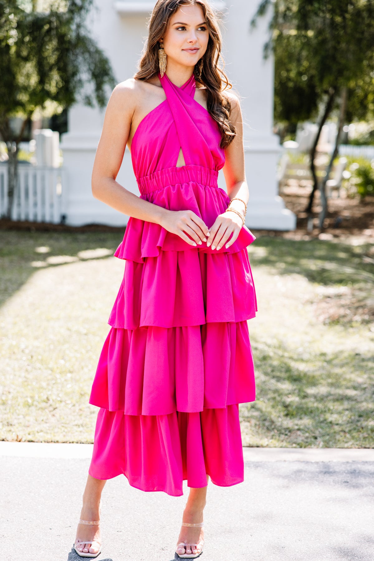 Meant To Be Fuchsia Pink Ruffled Maxi Dress Shop the Mint