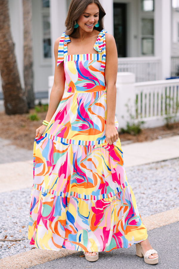 At This Point Pink Multi Abstract Maxi Dress