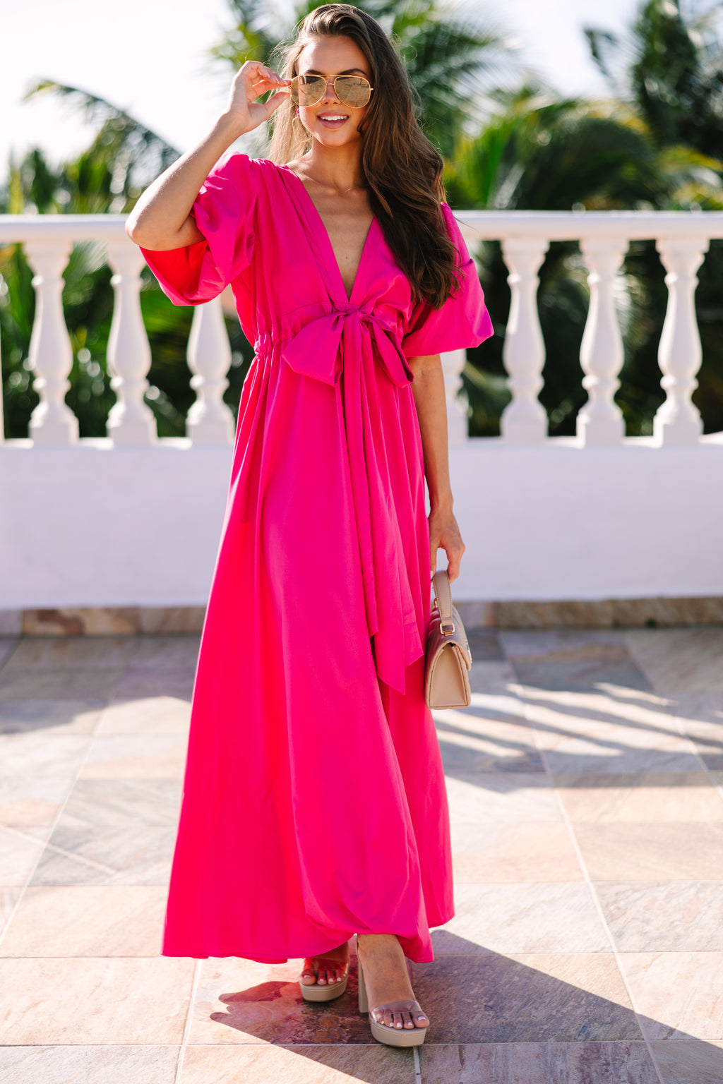 Fuchsia maxi dress deals with sleeves