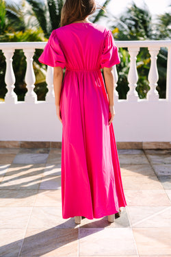 Fuchsia puff sleeve dress