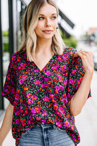 Start Looking Pink and Black Floral Top