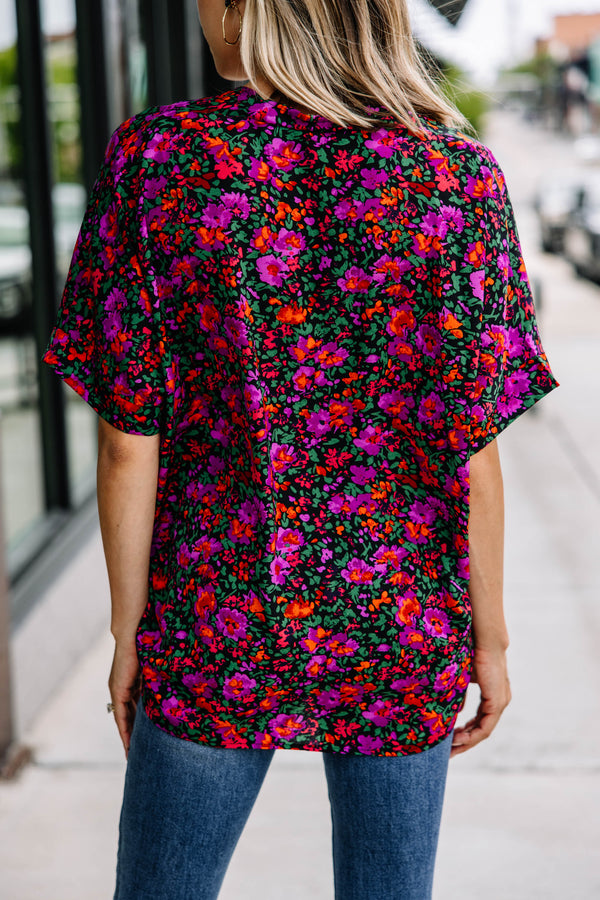 Start Looking Pink and Black Floral Top
