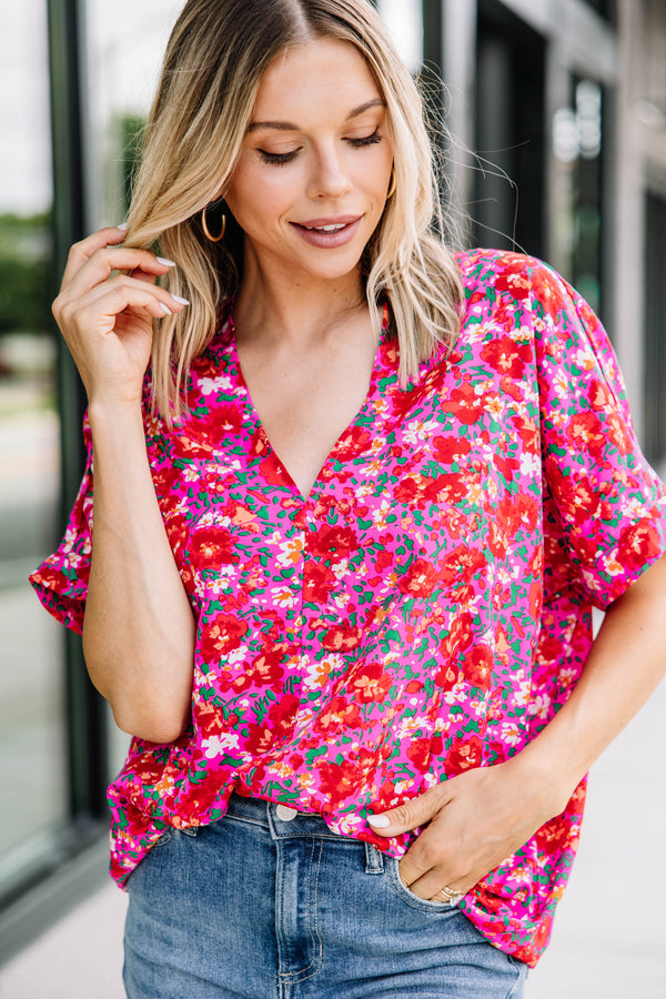 Start Looking Fuchsia Pink Floral Top
