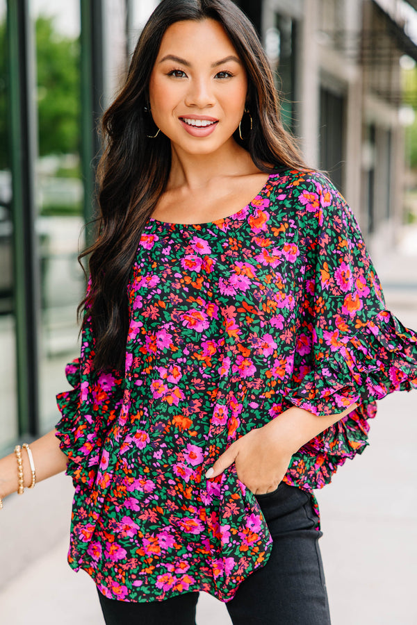 Can't Look The Other Way Black Floral Blouse
