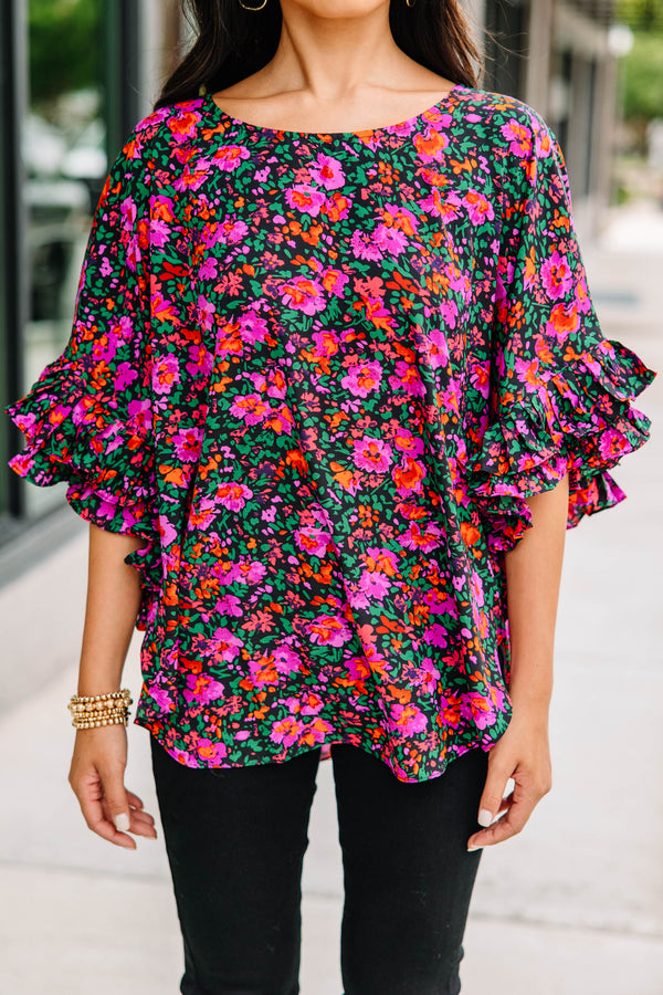 Can't Look The Other Way Black Floral Blouse