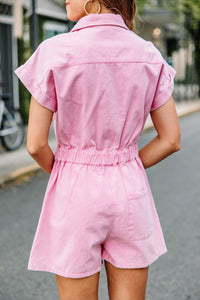 pink denim romper 