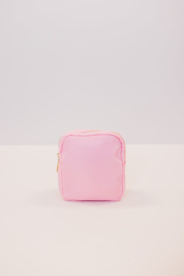 Let's Get Going Baby Pink Varsity Cosmetic Bag, Small