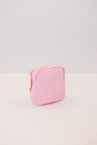 Let's Get Going Baby Pink Varsity Cosmetic Bag, Small