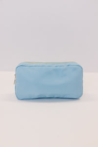 Let's Get Going Light Blue Varsity Cosmetic Bag, Medium