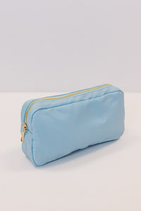 Let's Get Going Light Blue Varsity Cosmetic Bag, Medium