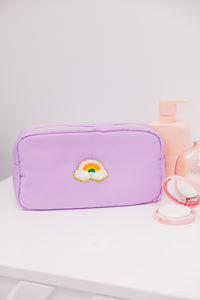 Let's Get Going Lilac Varsity Cosmetic Bag, Large