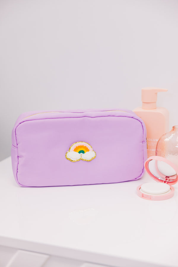 Let's Get Going Lilac Varsity Cosmetic Bag, Large