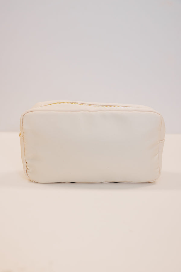 Let's Get Going Nude Varsity Cosmetic Bag, Large