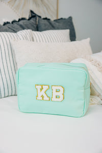 Let's Get Going Mint Varsity Cosmetic Bag, X-Large