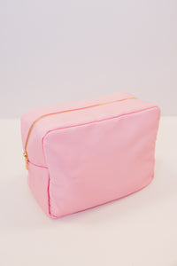Let's Get Going Baby Pink Varsity Cosmetic Bag, X-Large