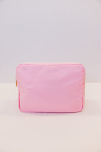 Let's Get Going Baby Pink Varsity Cosmetic Bag, X-Large
