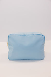 Let's Get Going Light Blue Varsity Cosmetic Bag, X-Large
