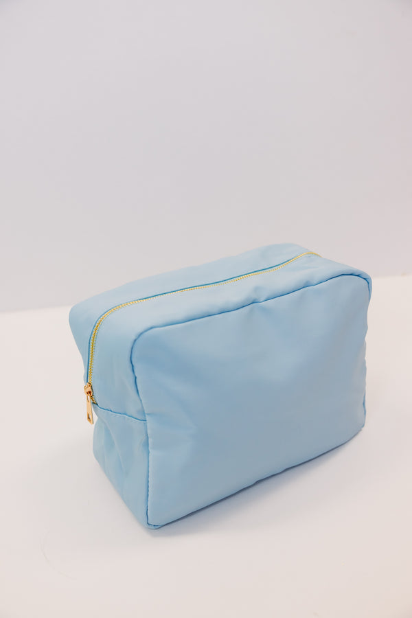 Let's Get Going Light Blue Varsity Cosmetic Bag, X-Large