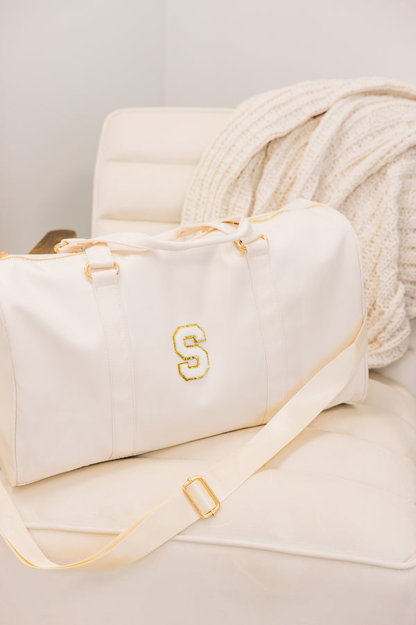 The Getaway Nude Varsity Duffle Bag