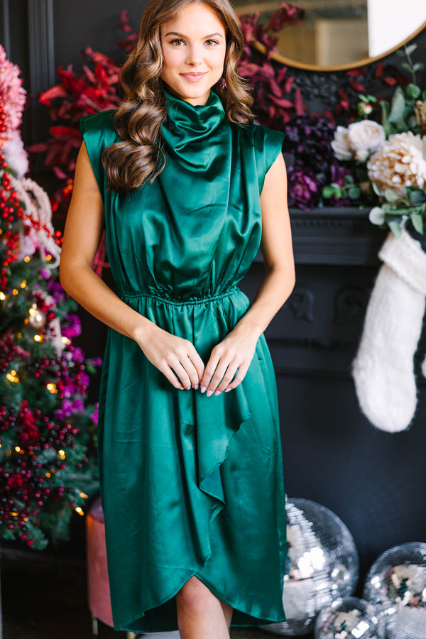 All Eyes On You Emerald Green Satin Midi Dress – Shop the Mint