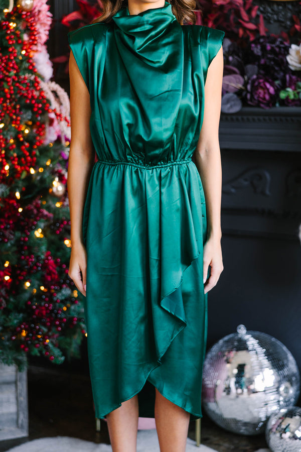 Green Satin High Neck Midi Dress – self-portrait-US