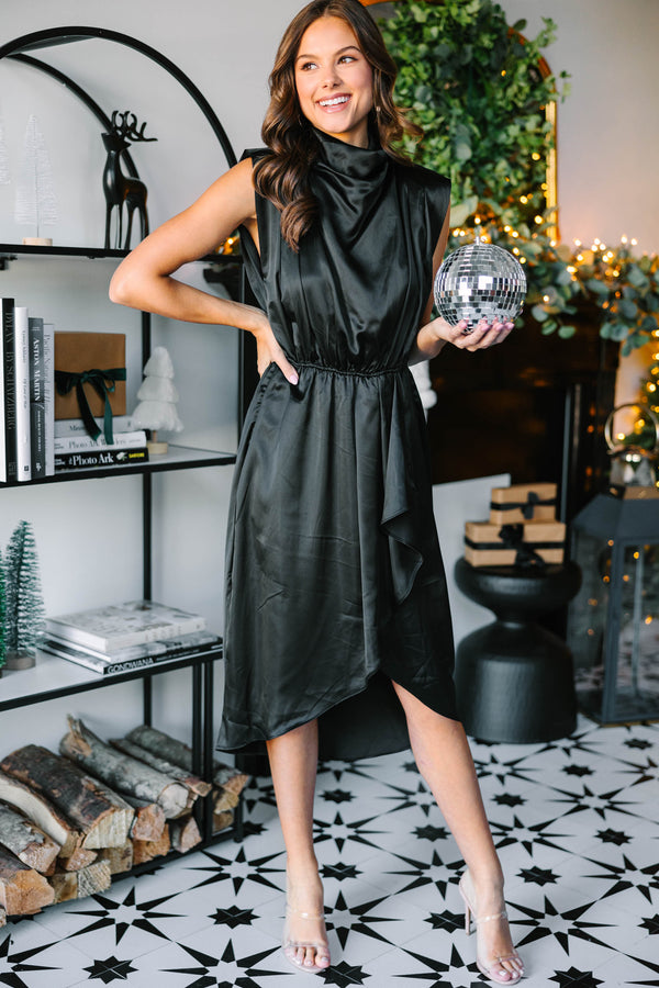 All Eyes On You Black Satin Midi Dress Shop the Mint All Eyes On You Black Satin Midi Dress Shop the Mint