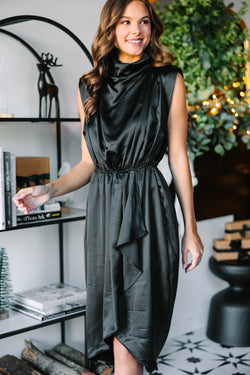 All Eyes On You Black Satin Midi Dress – Shop the Mint