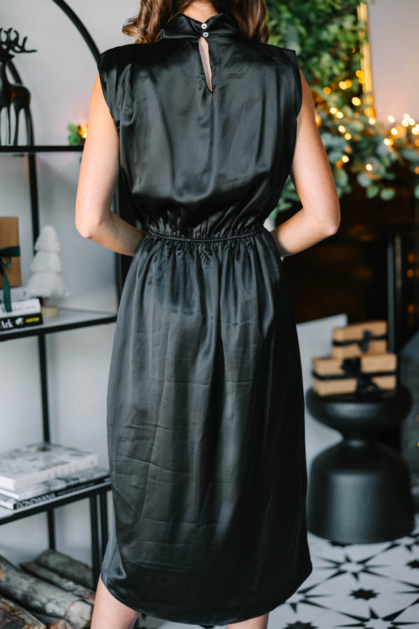 All Eyes On You Black Satin Midi Dress Shop the Mint All Eyes On You Black Satin Midi Dress Shop the Mint