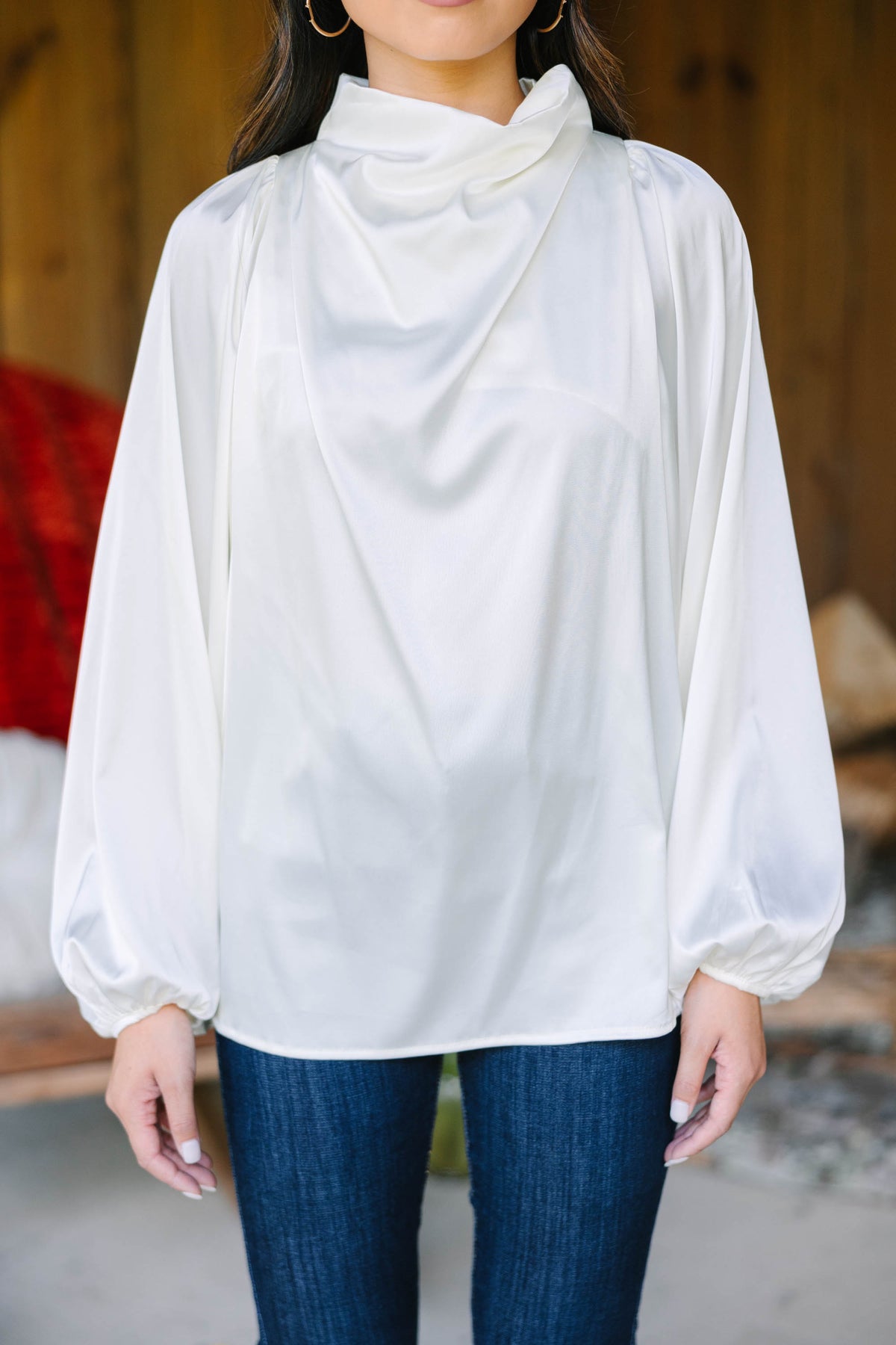 Embrace The Joy Ivory White Satin Blouse – Shop the Mint