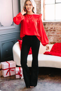 Feeling Important Red Ruffled Blouse
