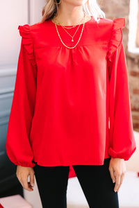 Feeling Important Red Ruffled Blouse