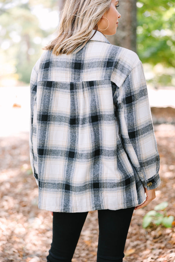 Get To It Black Plaid Fleece Lined Shacket