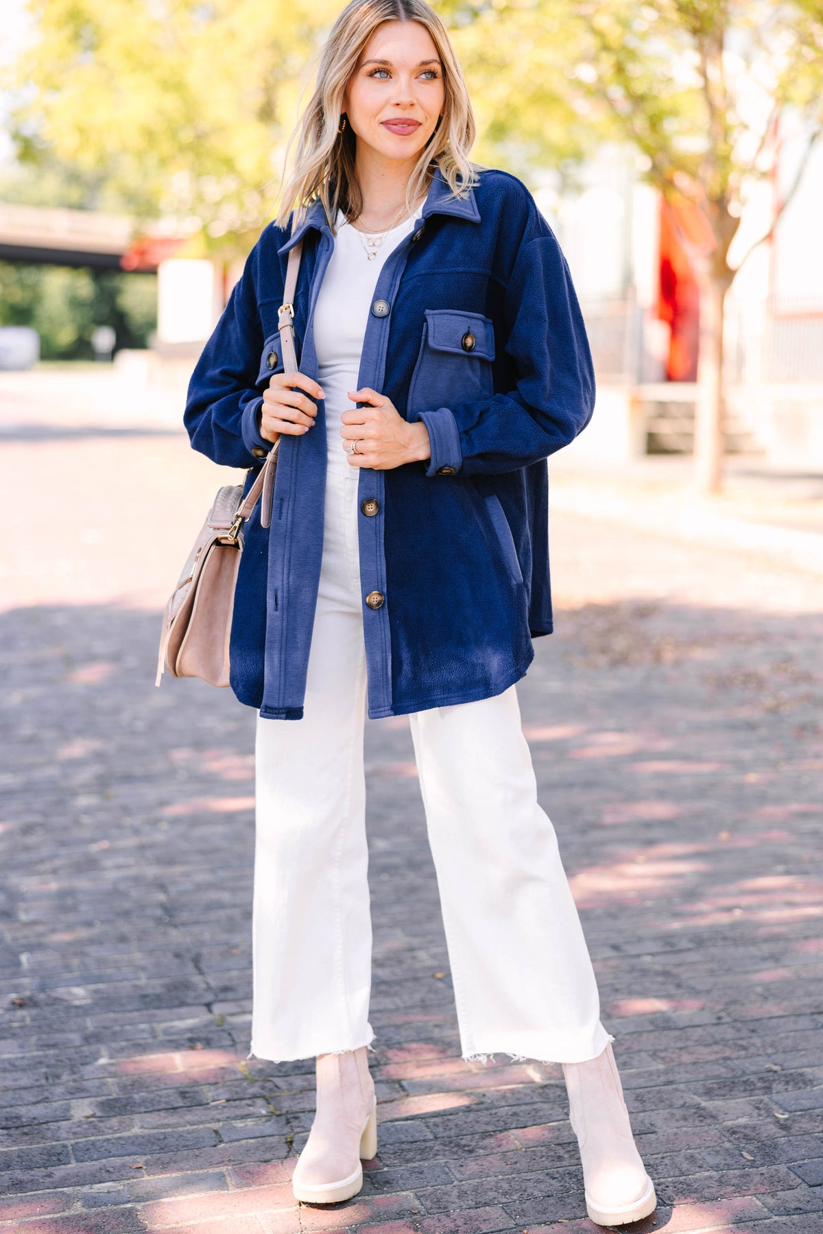 What I Like Navy Blue Fleece Shacket – Shop the Mint