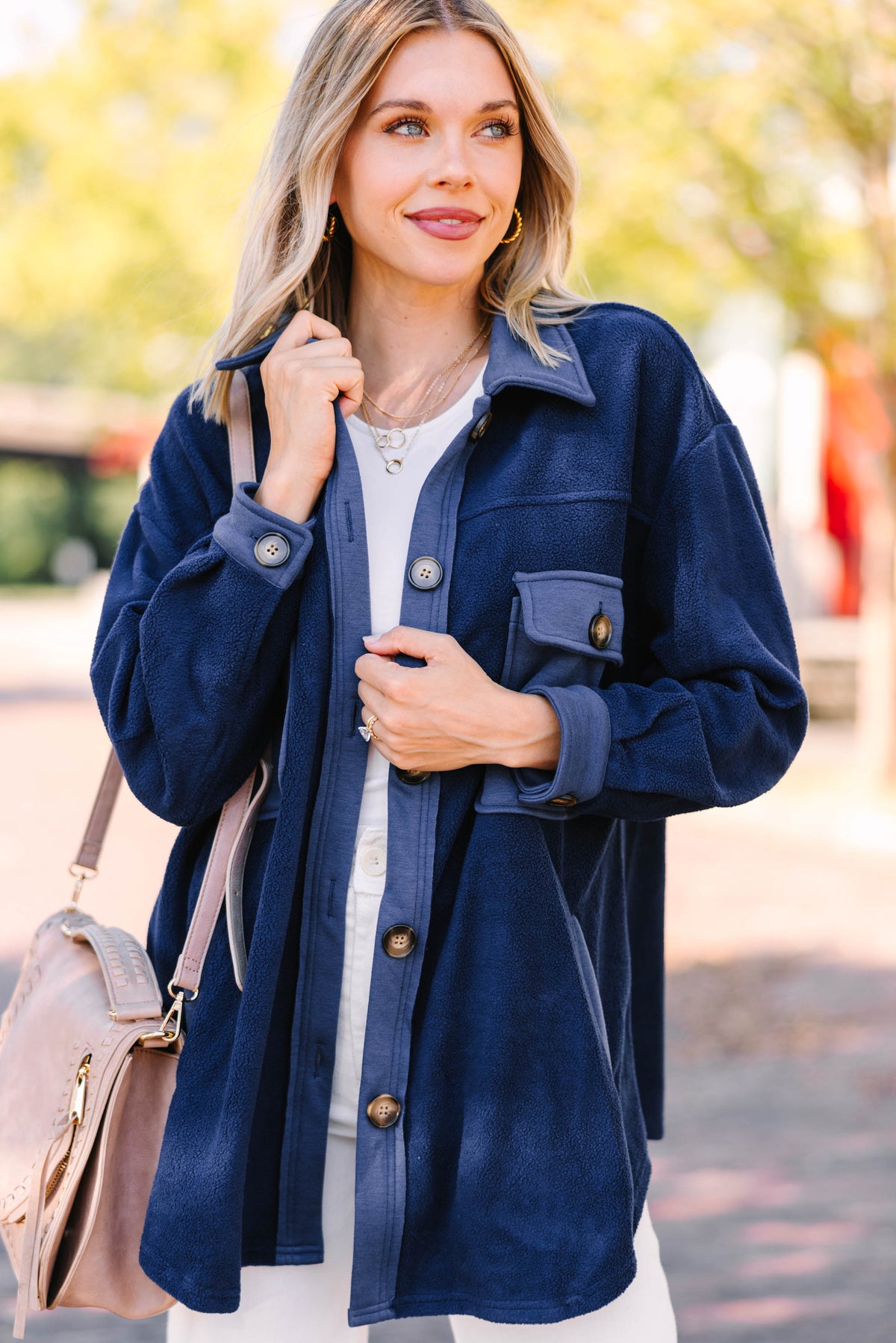 What I Like Navy Blue Fleece Shacket – Shop the Mint