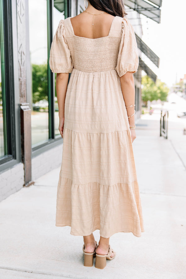 Think About It Taupe Brown Midi Dress