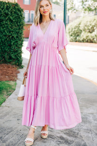 Ocean Breeze Pink Tiered Maxi Dress