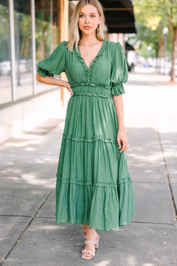 Living In A Dream Green Ruffled Midi Dress